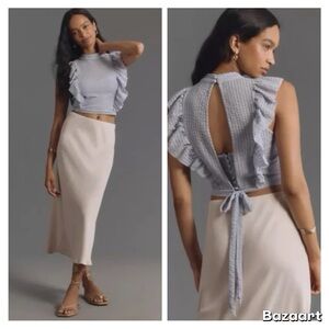 Anthropologie Maeve Crop Ruffle Mesh Top Size XL